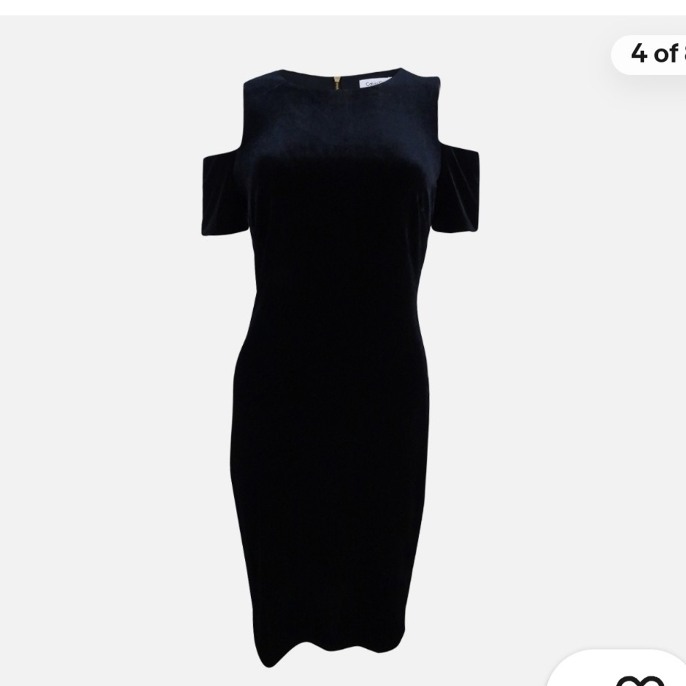 Calvin Klein Black Velvet Cold-Shoulder Midi Dress
